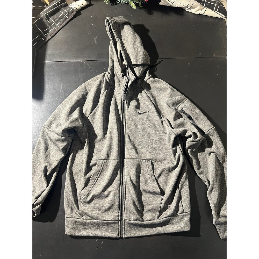 Nike Therma-FIT Hoodie Mens Medium Gray Full Zip Fleece Jacket Sweatshirt M